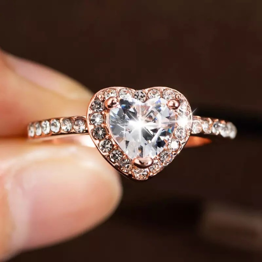 Heart ring rose gold crystal stone love jewelry
